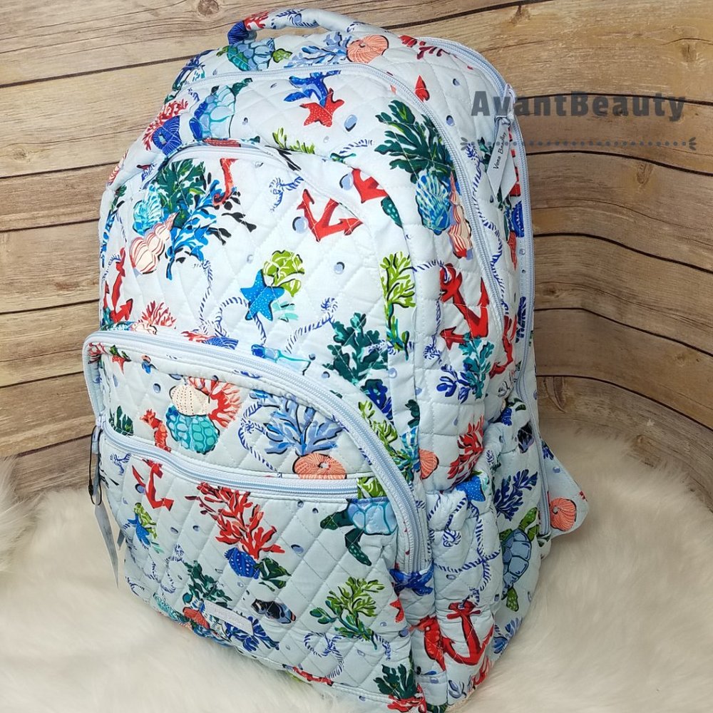 Vera Bradley Large Essential Backpack Anchors Aweigh Lunch Bunch Set Cotton Blue - Picture 9 of 16